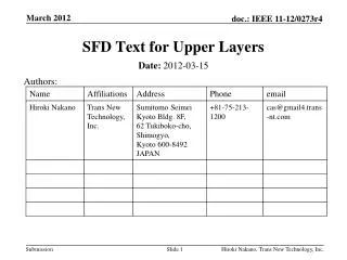 SFD Text for Upper Layers