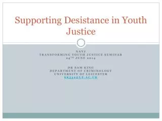Supporting Desistance in Youth Justice