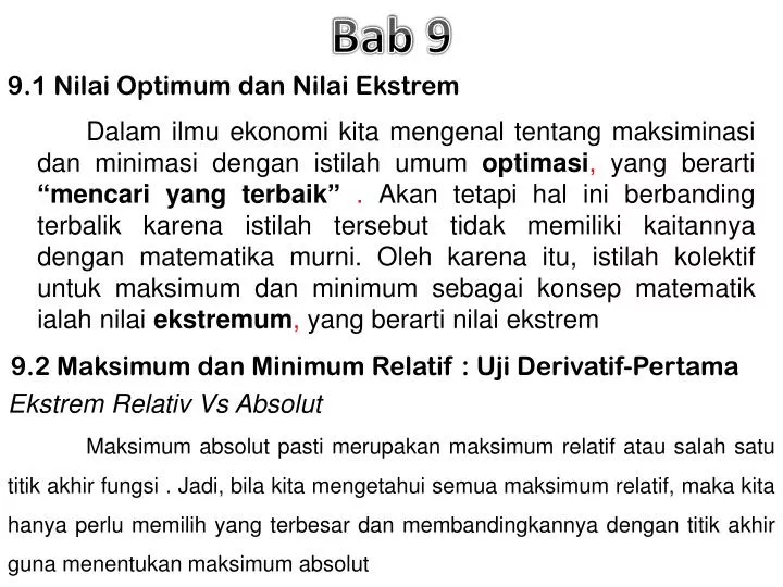 9 1 nilai optimum dan nilai ekstrem