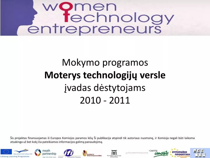 mokymo programos moterys technologij versle vadas d stytojams 2010 2011
