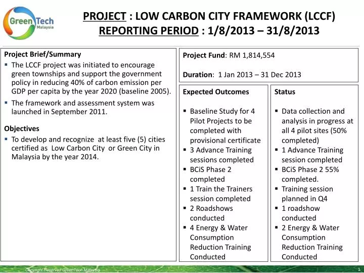 project low carbon city framework lccf reporting period 1 8 2013 31 8 2013