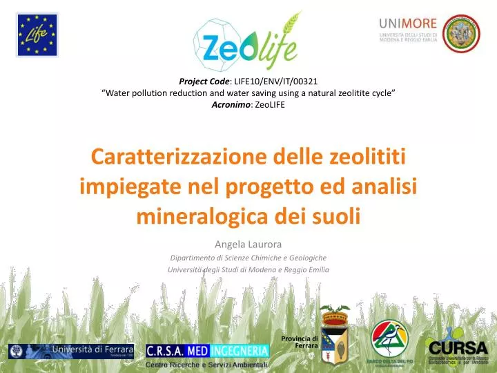 caratterizzazione delle zeolititi impiegate nel progetto ed analisi mineralogica dei suoli