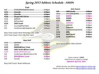 Spring 2013 Athletic Schedule - AMSN