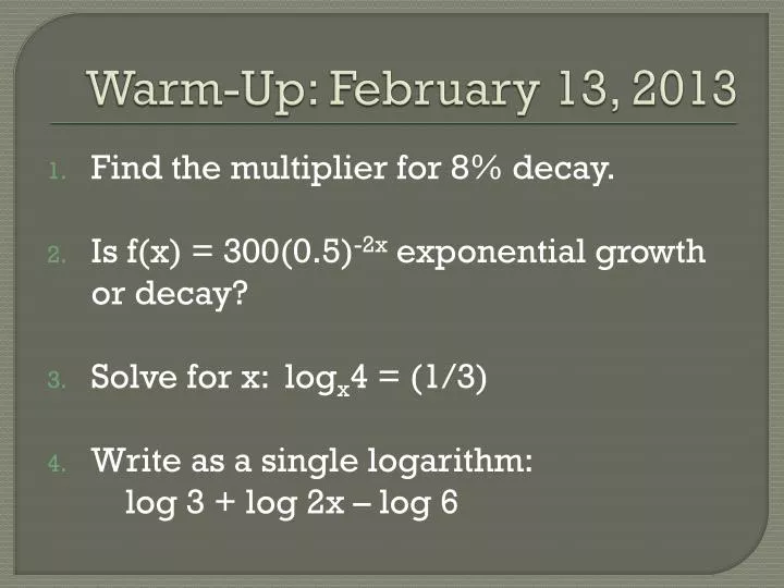 warm up february 13 2013