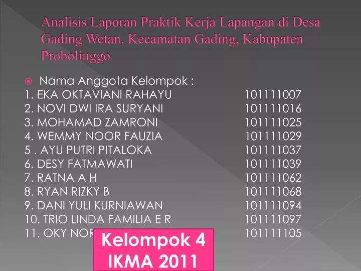 analisis laporan praktik kerja lapangan di desa gading wetan kecamatan gading kabupaten probolinggo