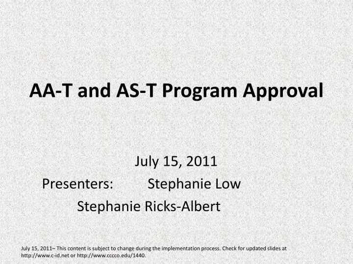 aa t and as t program approval