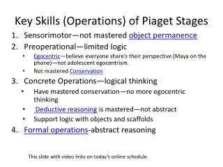 Key Skills (Operations) of Piaget Stages