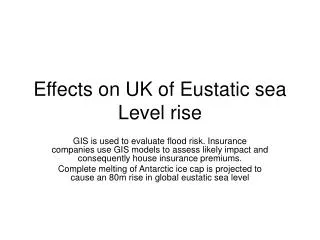 Effects on UK of Eustatic sea Level rise