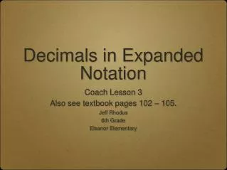 Decimals in Expanded Notation