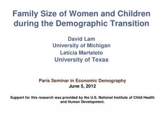 Paris Seminar in Economic Demography June 5, 2012