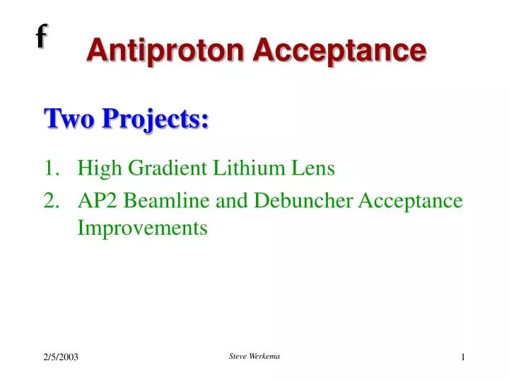 antiproton acceptance