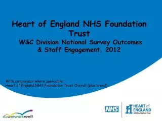 Heart of England NHS Foundation Trust W&amp;C Division National Survey Outcomes