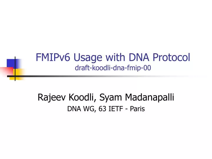 fmipv6 usage with dna protocol draft koodli dna fmip 00