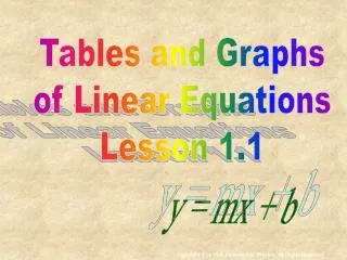 Tables and Graphs of Linear Equations Lesson 1.1