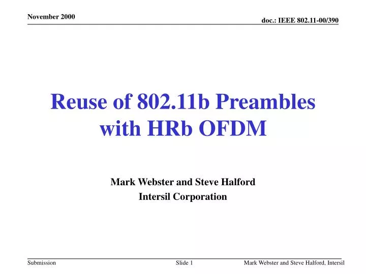 reuse of 802 11b preambles with hrb ofdm