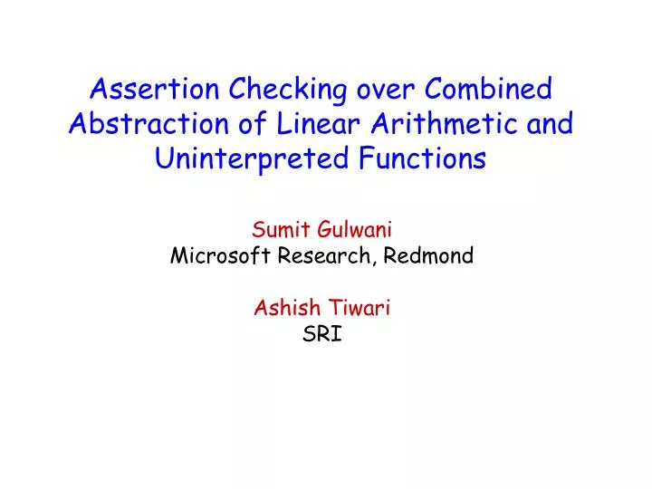assertion checking over combined abstraction of linear arithmetic and uninterpreted functions