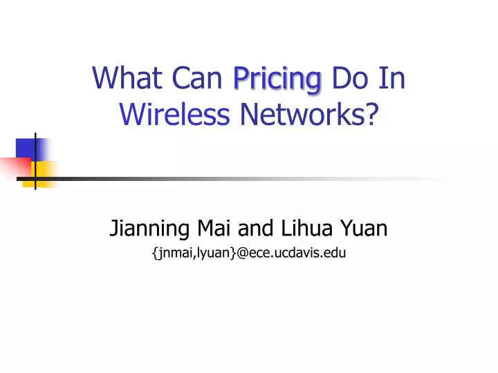 what can pricing do in wireless networks