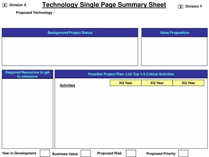 technology single page summary sheet