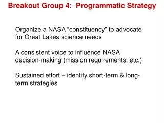 Breakout Group 4: Programmatic Strategy