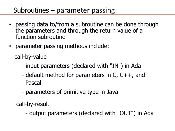 subroutines parameter passing