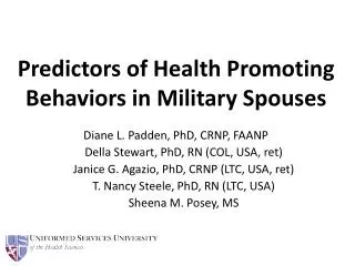 Predictors of Health Promoting Behaviors in Military Spouses