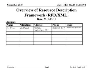 Overview of Resource Description Framework (RFD/XML)