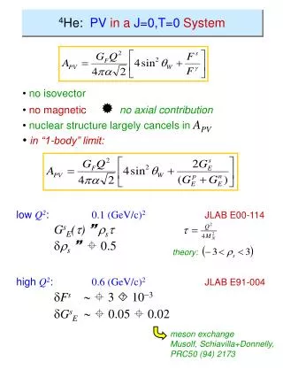 4 He: PV in a J=0,T=0 System