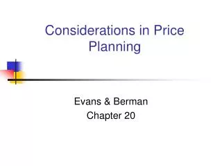 Considerations in Price Planning