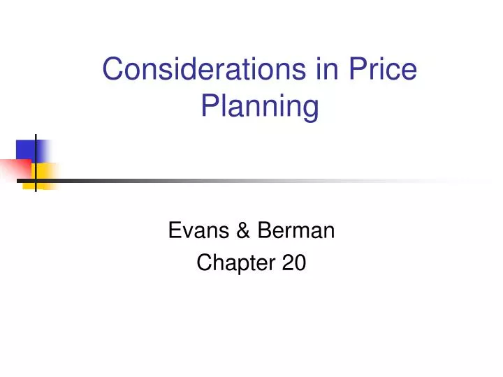 considerations in price planning