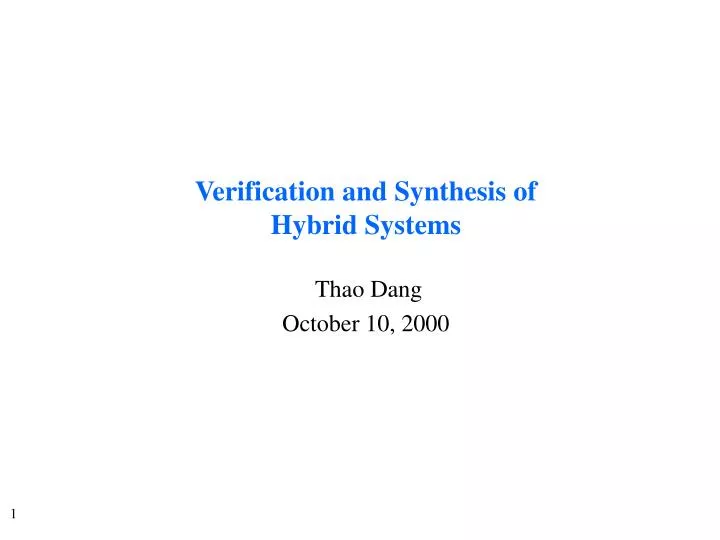 verification and synthesis of hybrid systems