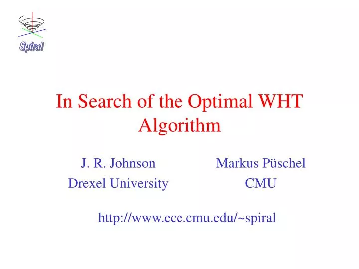 in search of the optimal wht algorithm