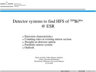Detector systems to find HFS of 209 Bi 80+ @ ESR