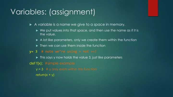 variables assignment