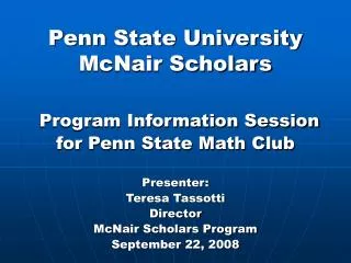 Penn State University McNair Scholars Program Information Session for Penn State Math Club