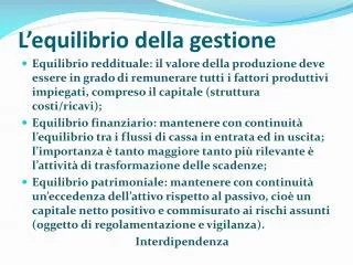 l equilibrio della gestione