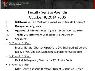 Faculty Senate Agenda October 8, 2014 #335