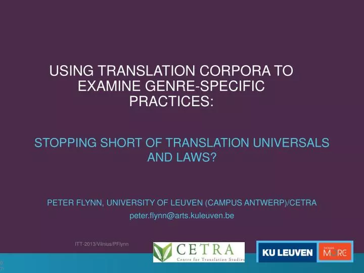 using translation corpora to examine genre specific practices
