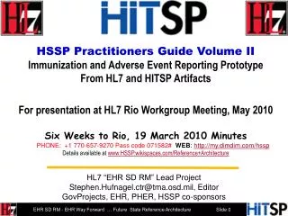 HSSP Practitioners Guide Volume II Immunization and Adverse Event Reporting Prototype