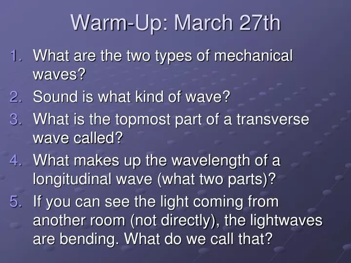 warm up march 27th