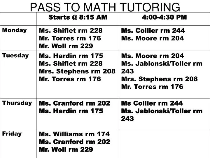 pass to math tutoring