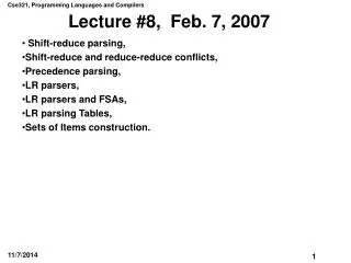 Lecture #8, Feb. 7, 2007