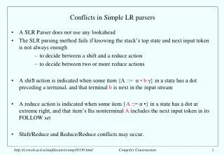 Conflicts in Simple LR parsers