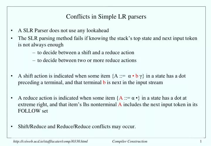 conflicts in simple lr parsers