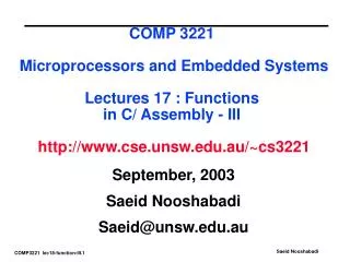 September, 2003 Saeid Nooshabadi Saeid@unsw.au