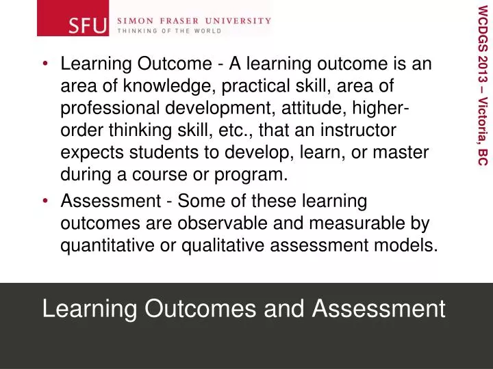 learning outcomes and assessment