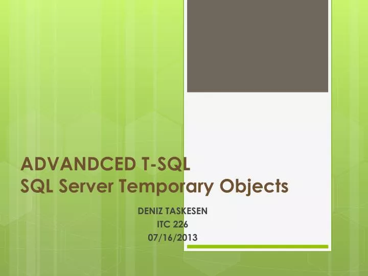 advandced t sql sql server temporary objects