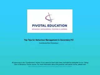 Top Tips for Behaviour Management in Secondary P.E Contributed Ben Richardson