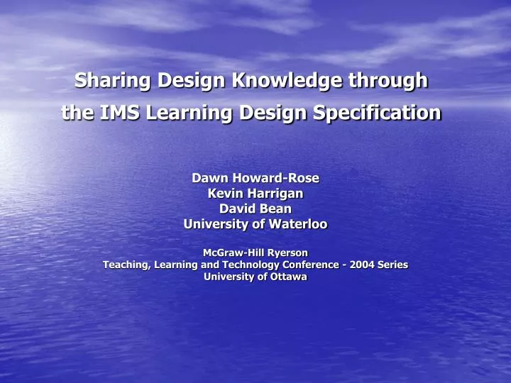 sharing design knowledge through the ims learning design specification