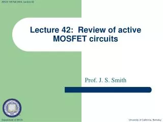 Lecture 42: Review of active MOSFET circuits