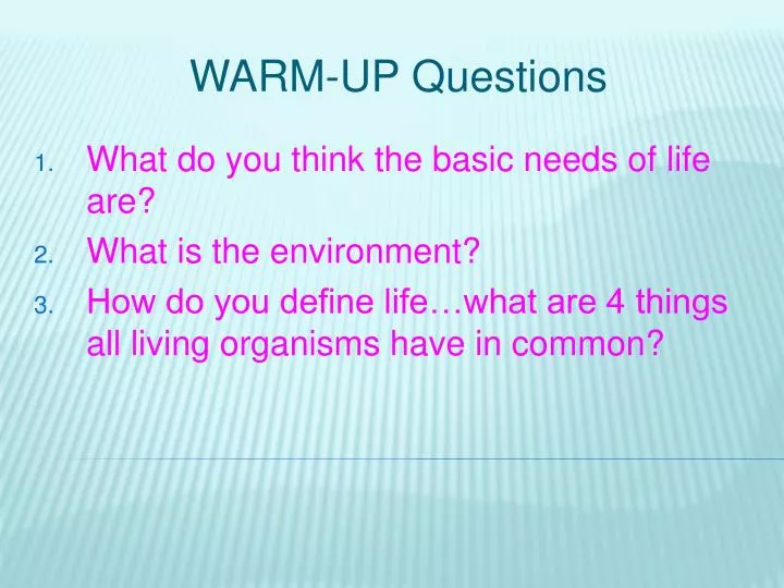 warm up questions